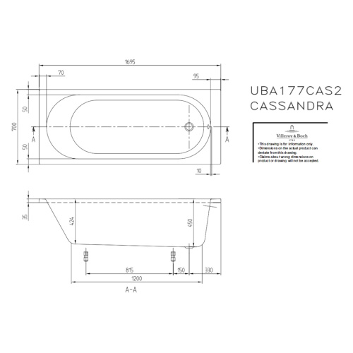 Ванна акриловая Villeroy & Boch O.novo 170х70 см белая, прямоугольные - фото 5