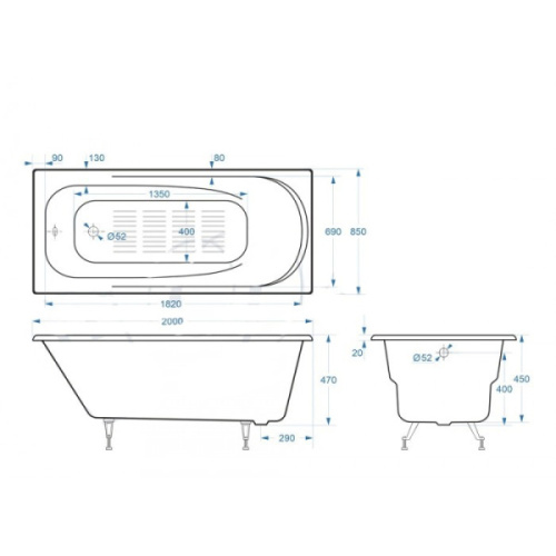 Ванна чугунная Delice Maestro 200х85 см с антискользящим покрытием - фото 2