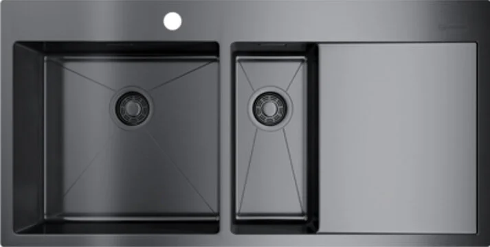 Мойка для кухни Omoikiri Akisame 100-2-GM-R 100 см вороненая сталь, чаша справа - фото 4