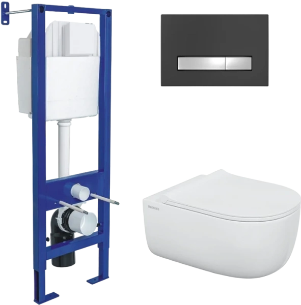 Унитаз с инсталляцией Berges Atom клавиша черная Soft Touch/хром глянец - фото 1