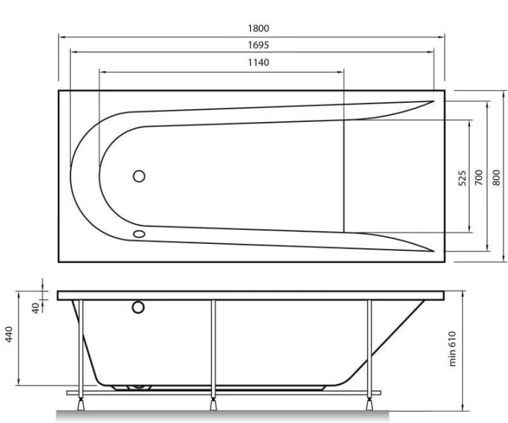 Ванна акриловая Vayer Boomerang 180.080.045.1-1.0.0, 180 х 80 см - фото 4