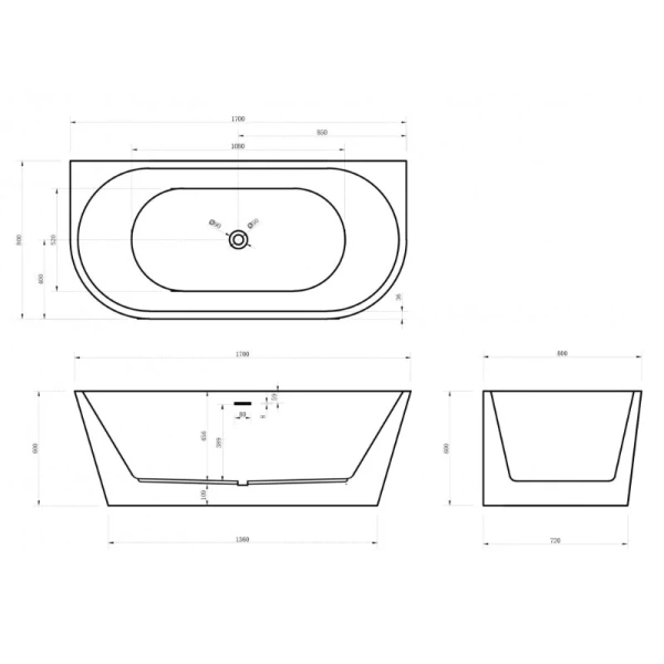 Ванна акриловая Abber 170x80 см белая матовая, акриловые - фото 2