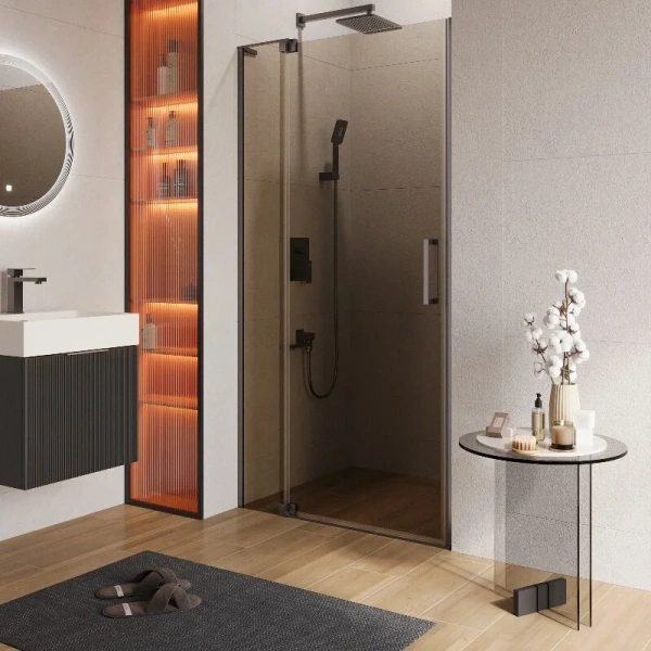 Душевая дверь в нишу Slider 110 см стекло бронзовое профиль оружейная сталь - фото 1