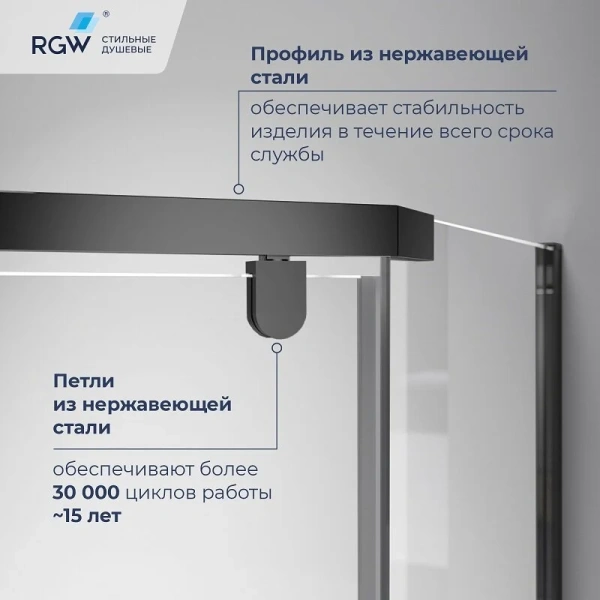 Душевой уголок RGW Passage PA-83 80х80 см профиль черный стекло прозрачное - фото 4