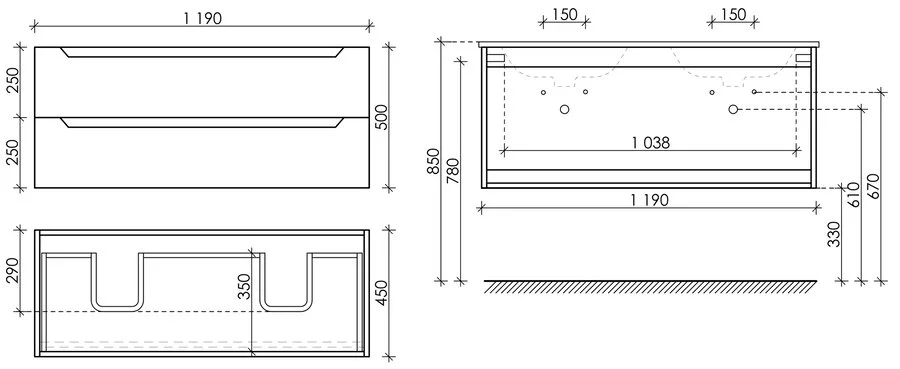 Тумба с раковиной подвесная Sancos Norma 2.0 NR2.0120-2W 120 см с ящиками - фото 2