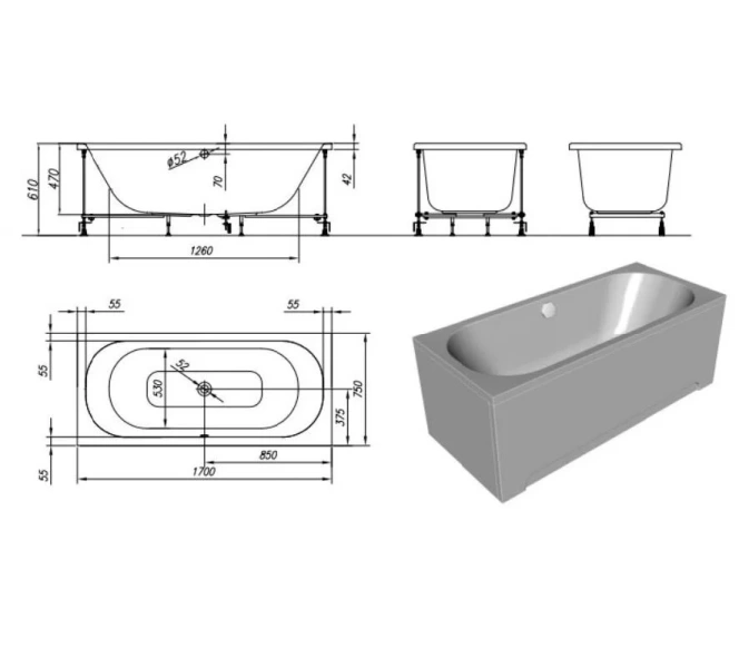 Ванна акриловая Kolpa-San Pandora 170, 5530000, 170 х 75 см - фото 2