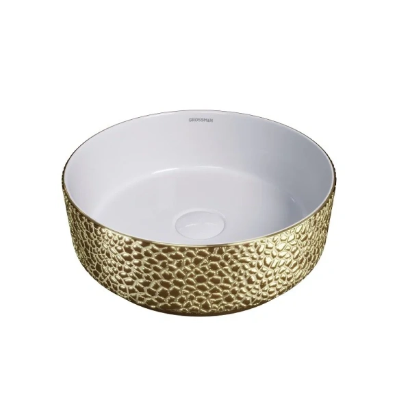 Раковина Grossman Color 35.5 см золото/белая с текстурой кожи - фото 1