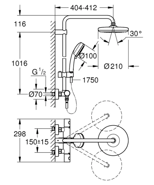 Душевая стойка Grohe Tempesta Cosmopolitan хром - фото 2