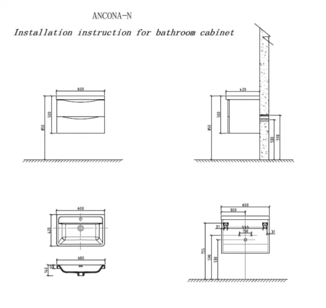 Тумба под раковину подвесная BelBagno Ancona-N 60 см rovere moro - фото 2