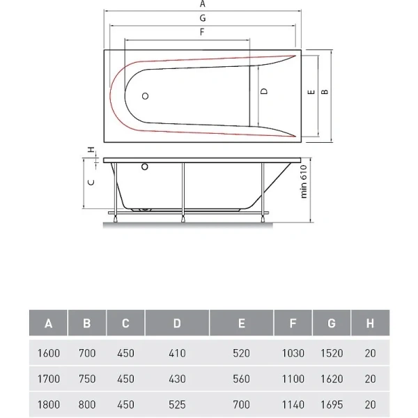Ванна акриловая Vayer Boomerang Гл000010856 180 х 80 см, белая - фото 2