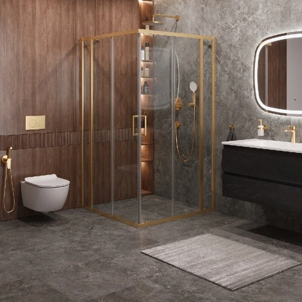 Душевой уголок Cezares Molveno 120х120 см стекло прозрачное профиль золото - фото 1