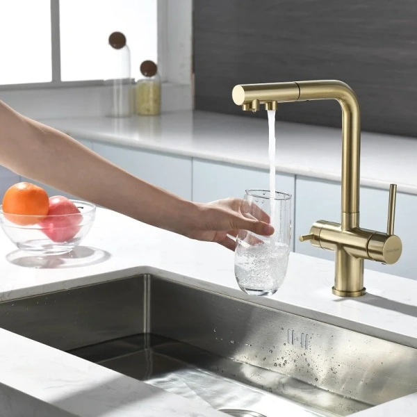 Смеситель для питьевой воды Paulmark Serpentine светлое брашированное золото, однорычажные, двухрычажные - фото 8