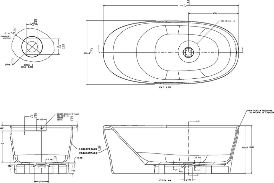 Ванна Allen Brau Krion Neo 2.35001.21, 170 х 80 см, искусственный камень, цвет белый матовый - фото 2