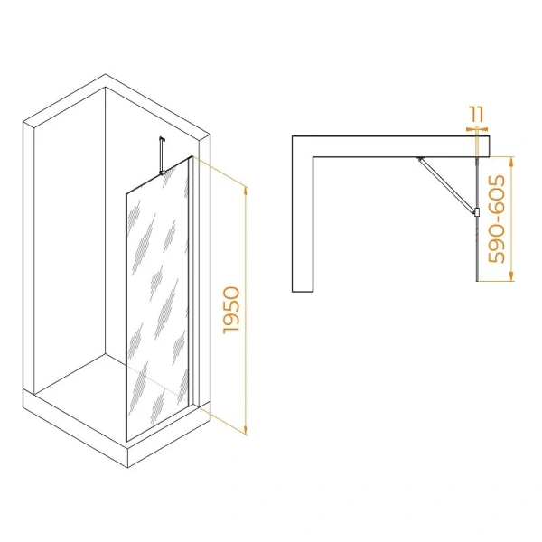 Душевая перегородка RGW Walk In WA-102-B 60 см профиль черный, стекло прозрачное, современные, hi-tech - фото 2