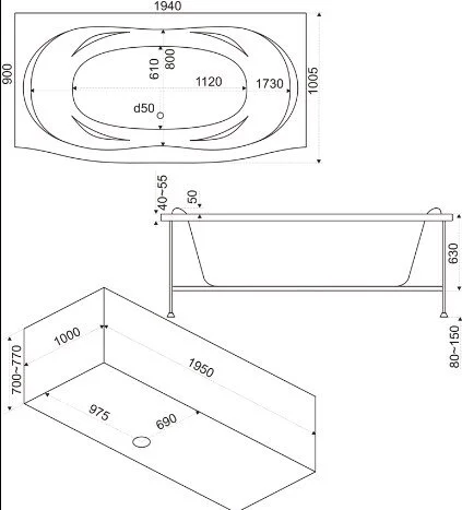 Ванна акриловая Bas Фиеста В 00037, 194 х 90 см, белый - фото 2