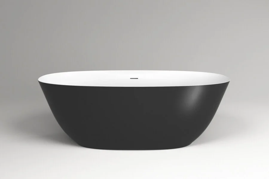 Ванна из искусственного камня Plumberia Selection Veloma, 170 х 75 см, матовый белый/черный, VELOMA 170BN - фото 1