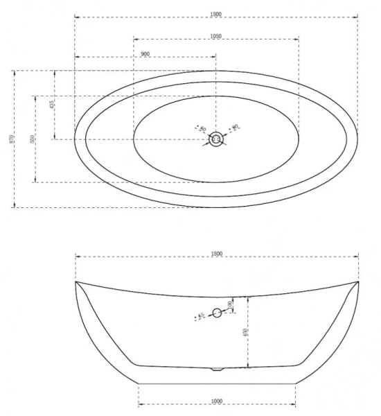 Акриловая ванна Abber 180х87 см отдельностоящая - фото 3