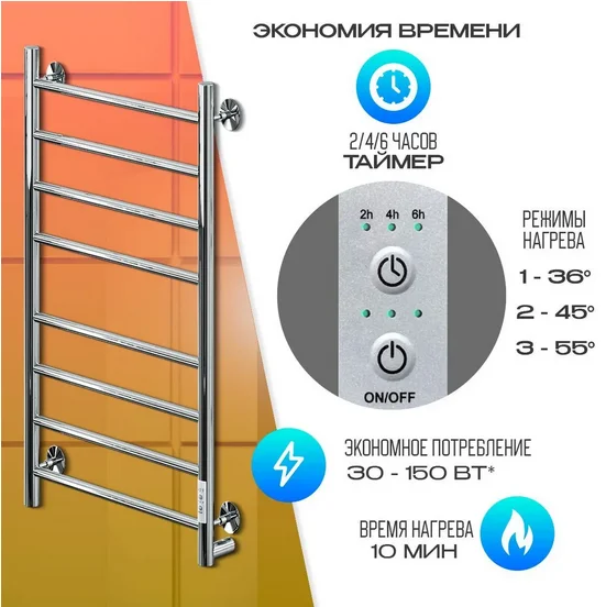 Полотенцесушитель электрический Ника WAY 80х40 см хром - фото 4