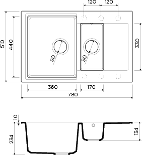 Мойка для кухни Omoikiri Daisen-78-2-BL 78 см черная, врезные - фото 2