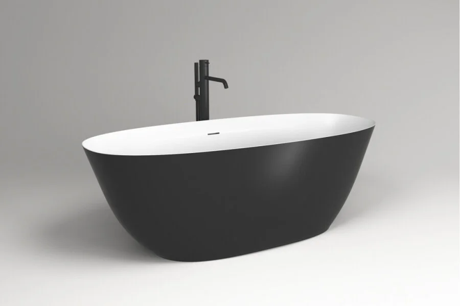 Ванна из искусственного камня Plumberia Selection Veloma, 170 х 75 см, матовый белый/черный, VELOMA 170BN, овальные - фото 5