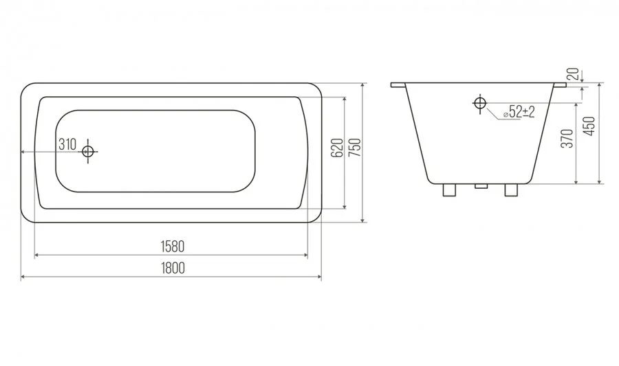 Ванна чугунная Goldman Elite ET18075, 180 х 75 см, цвет белый - фото 2
