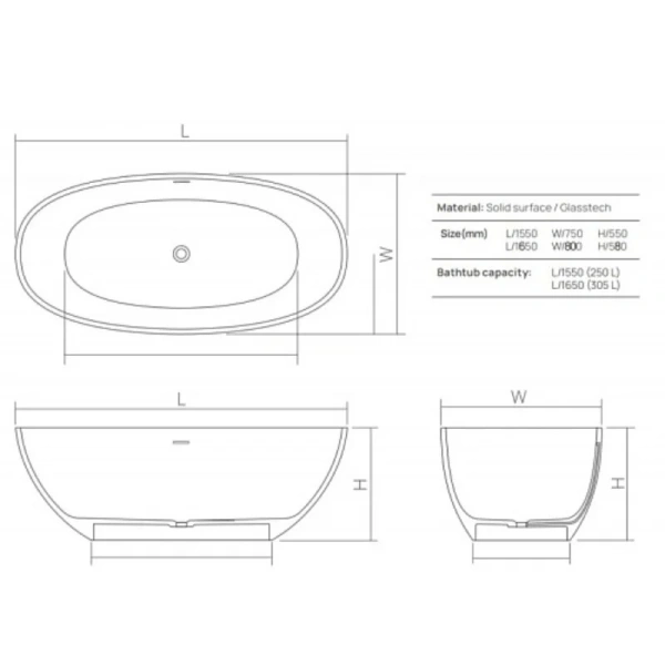 Ванна DEA Design Nature DD8628 1650 R9, 165 х 80 см, полиэфирная смола, цвет brown copper (коричневая медь), полиэфирная смола - фото 2