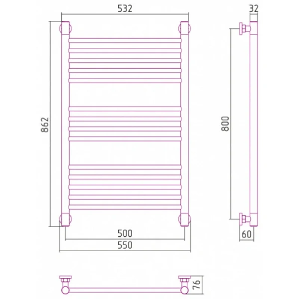 Полотенцесушитель водяной Сунержа Богема+ 50x80 см темный титан муар, современные, hi-tech - фото 2