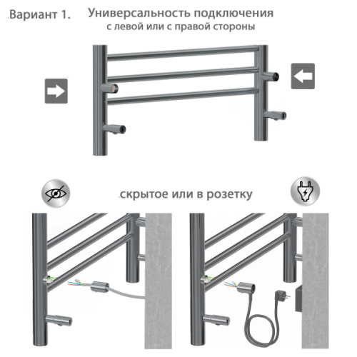Полотенцесушитель электрический Акватек Бетта 50x90 см хром, настенные - фото 7