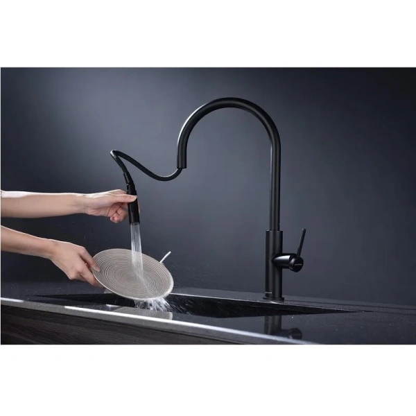 Смеситель для кухни Paulmark Senso антрацит, с поворотным изливом, с длинным изливом, c выдвижным изливом (лейкой) - фото 7