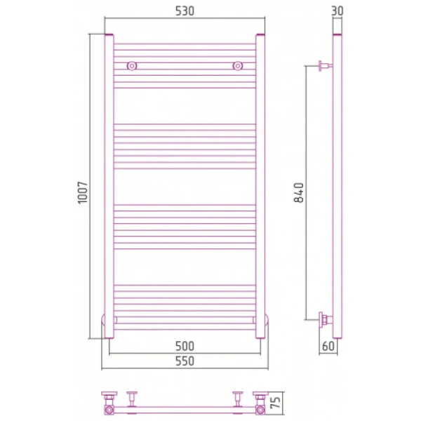 Полотенцесушитель водяной Сунержа Модус 50х100 см черный матовый - фото 2