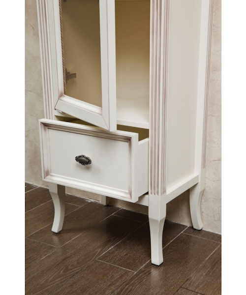 Шкаф-пенал для ванной, цвет слоновая кость с патиной матовый, фурнитура состаренное серебро, петли слева, La Beaute Vivien index_1 - фото 3