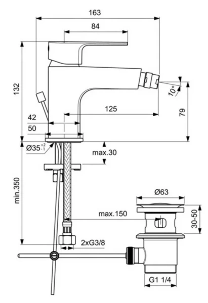 Смеситель для биде Ideal Standard Cerafine D с донным клапаном - фото 2