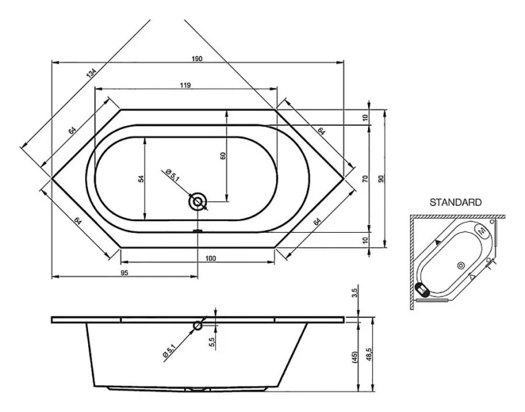 Ванна акриловая Riho Kansas BA9700500000000 190х90 см - фото 2