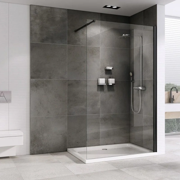 Душевая перегородка Abber Immer Offen 100 см профиль черный, черные - фото 3