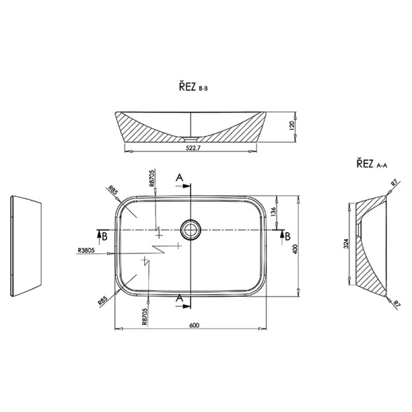 Раковина накладная Ravak Ceramic 600 R XJX01160002, прямоугольной формы - фото 5