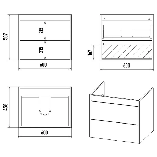 Тумба под раковину подвесная Brevita Monsour 60 см дуб галифакс олово/черный кварц - фото 2