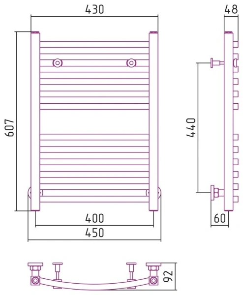 Полотенцесушитель водяной Сунержа Аркус 40х60 см без покрытия, современные, hi-tech - фото 2