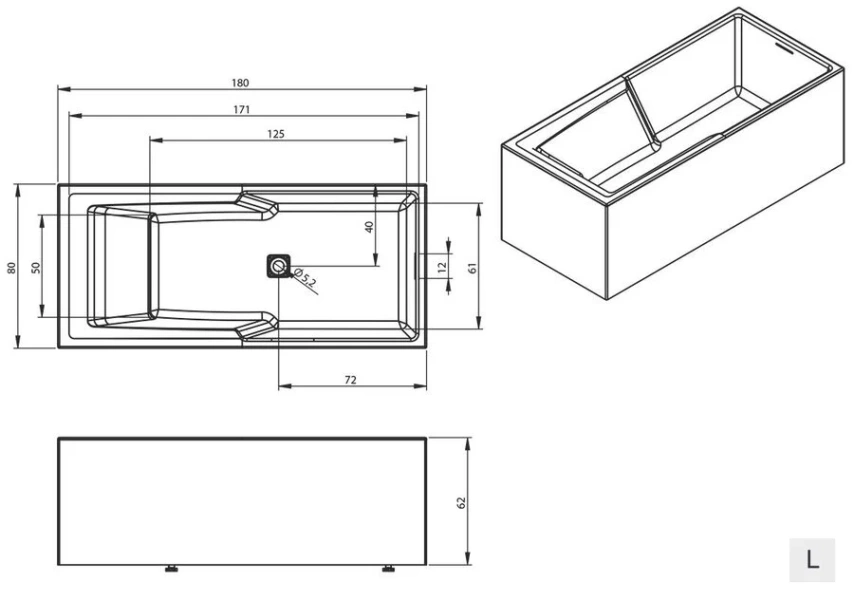 Акриловая ванна Riho Still Shower Elite Plug & Play B103009005/B103010005, 180 x 80 см, левая/правая, цвет белый, белые - фото 8