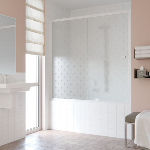 Душевая шторка на ванную профиль черный матовый стекло флёр-де-лис Vegas-glass - фото 1