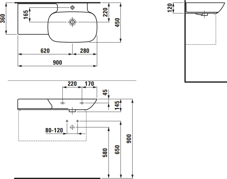 Раковина Laufen Ino 90 см с полочкой слева, круглой формы - фото 5