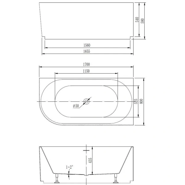 Ванна акриловая Vincea VBT-428-1700L/VBT-428-1700R, 170 x 80 см, слив-перелив в комплекте, левая/правая, цвет белый, угловые, приставные, встраиваемые - фото 7