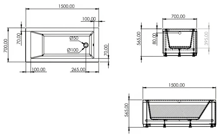 Ванна акриловая Artemis Ceres 150 x 70 см, белый, 1011260010102810 - фото 2