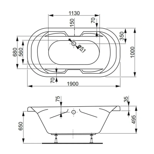 Ванна акриловая Vagnerplast Gaia 190×100 см встраиваемая - фото 2