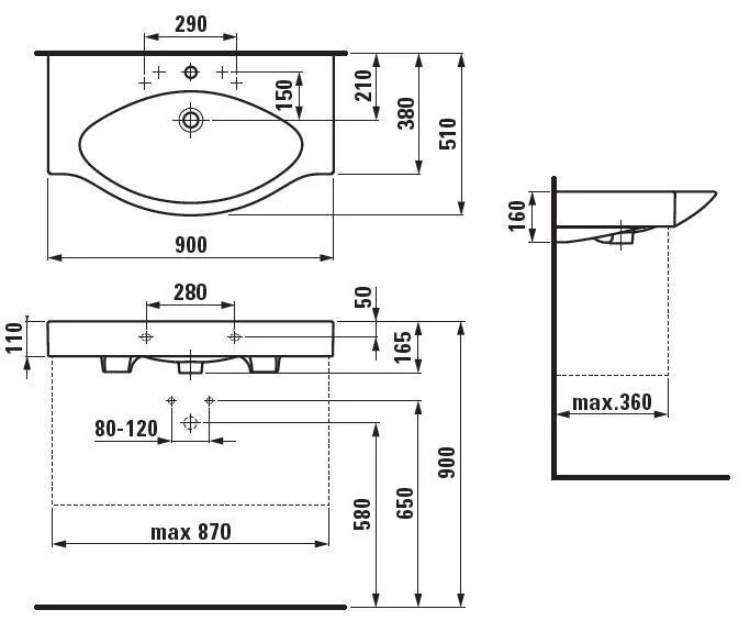 Раковина Laufen Palace 90 см с полотенцедержателем, современные, hi-tech - фото 2