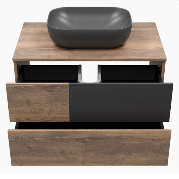 Тумба под раковину подвесная Misty Коломбо 80 см дуб галифакс/антрацит, подвесная, пристенная - фото 4