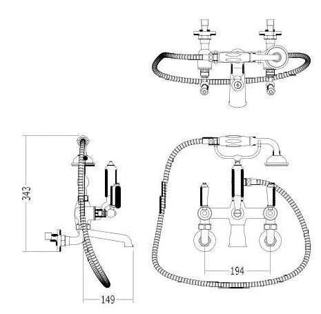 Смеситель для ванны с лейкой и шлангом Devon&Devon Black Dandy MARF40MBD - фото 2