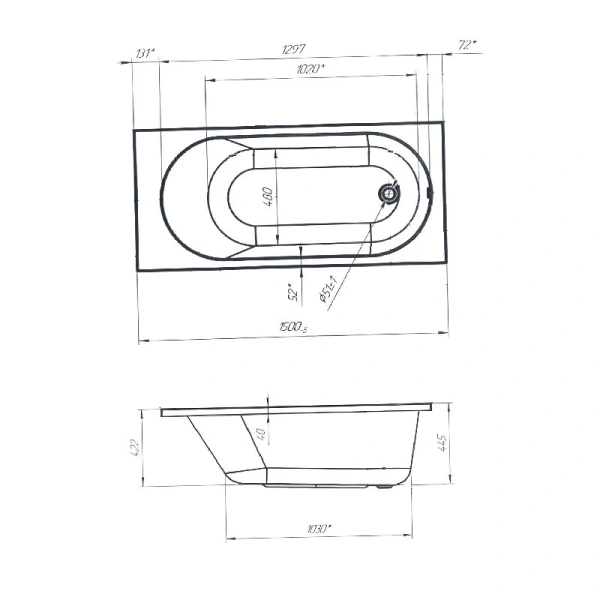 Ванна акриловая 1MarKa Atlas 01атл1570кс2+, 150 x 70 см, цвет белый - фото 2