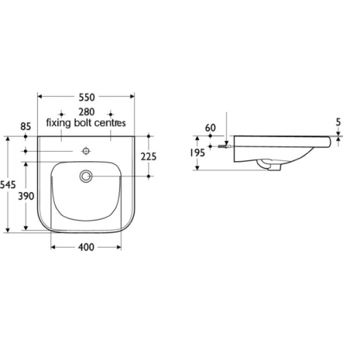 Раковина Ideal Standard Contour 55 см 1 отверстие под смеситель - фото 2