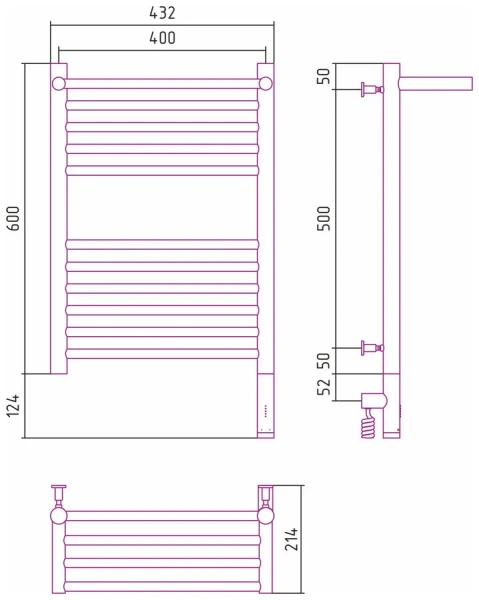 Полотенцесушитель электрический Сунержа Богема 3.0 6040 40х60 см с полкой, из нержавеющей стали, с полкой, неповоротные, с терморегулятором  - фото 6