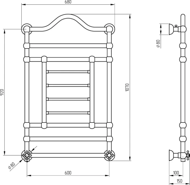 Полотенцесушитель электрический Migliore Edward 68х107 см хром, подключение слева - фото 2